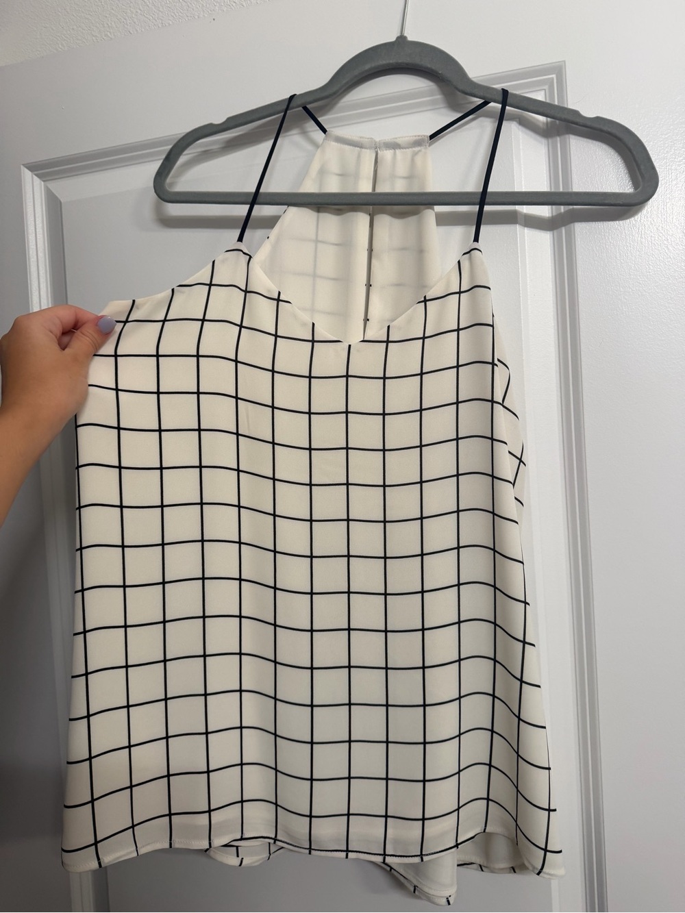 Cream Grid Print Spaghetti Strap Cami